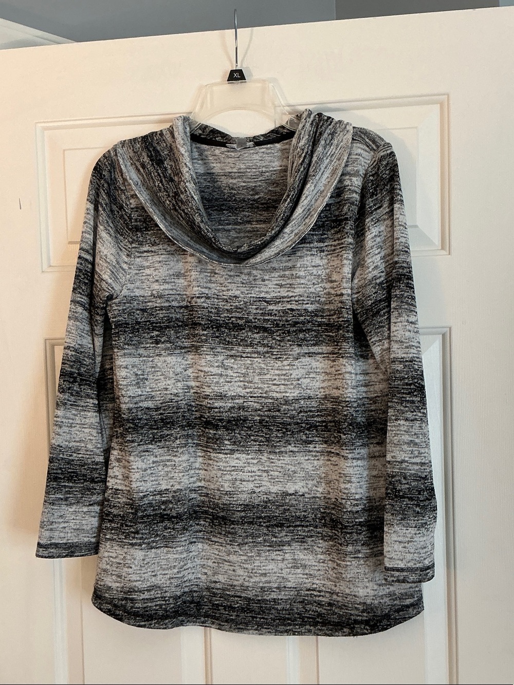 T by Talbots Gray and Black Striped Cowl Neck Sweater size Large